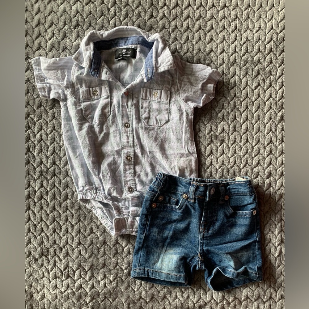 Collard Onesie and Jeans Set from 7 For All Mankind in 3-6M